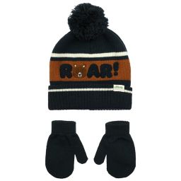 Little Me™ Size 3-9M Bear Cuff Hat and Mitten Set in Navy