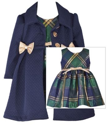 Bonnie Baby 2-Piece Plaid Dress and Coat Set in Navy