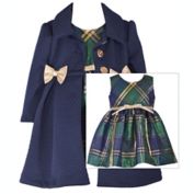 Bonnie Baby 2-Piece Plaid Dress and Coat Set in Navy