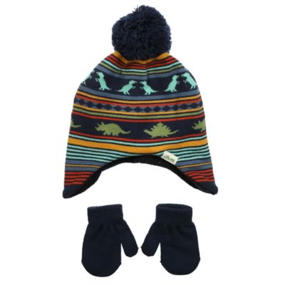 Little Me&trade; Size 2T-4T Dinosaur Fair Isle Hat and Mitten Set in Navy
