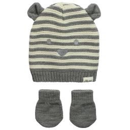 Little Me® Size 3-9M 2-Piece Knit Bear Face Hat and Mitten Set in Light Grey