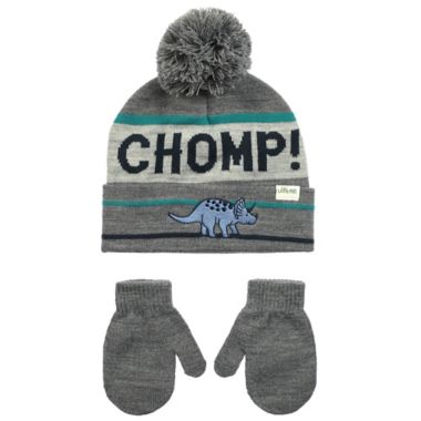 Little Me&trade; Size 2T-4T Dinosaur Cuff Hat and Mitten Set in Heather Grey. View a larger version of this product image.