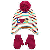 Little Me&trade; Size 2T-4T Multicolor Stripe &quot;Love&quot; Hat and Mitten Set