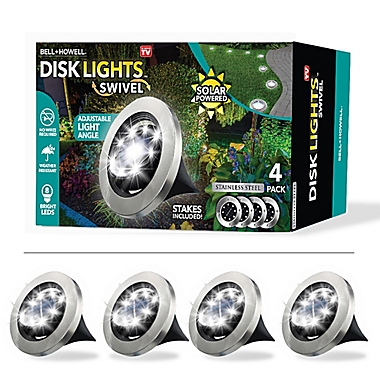 Bell + Howell Outdoor Swivel Disk Solar-Powered LED Lights in Silver (Set of 4). View a larger version of this product image.