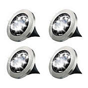 Bell + Howell Outdoor Swivel Disk Solar-Powered LED Lights in Silver (Set of 4)