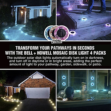 Bell + Howell Outdoor Mosaic Round Disk Solar-Powered LED Lights in Blue (Set of 4). View a larger version of this product image.