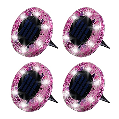 Bell + Howell Outdoor Mosaic Round Disk Solar-Powered LED Lights in Pink (Set of 4). View a larger version of this product image.