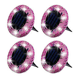 Bell + Howell Outdoor Mosaic Round Disk Solar-Powered LED Lights in Pink (Set of 4)