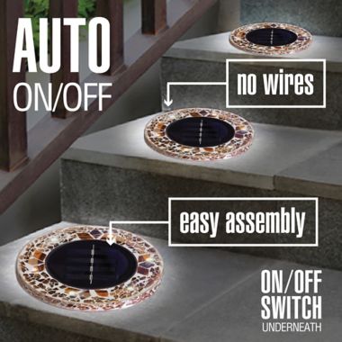 Bell + Howell Outdoor Mosaic Round Disk Solar-Powered LED Lights in Tan (Set of 4). View a larger version of this product image.