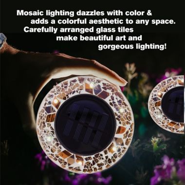 Bell + Howell Outdoor Mosaic Round Disk Solar-Powered LED Lights in Tan (Set of 4). View a larger version of this product image.