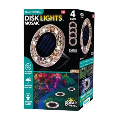 Bell + Howell Outdoor Mosaic Round Disk Solar-Powered LED Lights in Tan (Set of 4). View a larger version of this product image.
