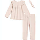 Alternate image 1 for Calvin Klein&reg; Size 18M 3-Piece Ruffle Top, Headband, and Pant Set in Egret
