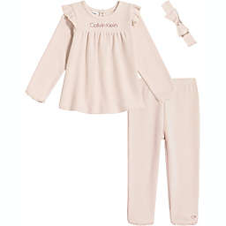 Calvin Klein® 3-Piece Ruffle Top, Headband, and Pant Set in Egret
