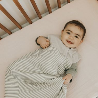 Little Unicorn&reg; Small Cotton Muslin Quilted Sleep Bag Wearable Blanket in Grey Stripe. View a larger version of this product image.