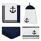 Alternate image 1 for Sweet Jojo Designs Anchors Away 4-Piece Nautical Crib Bedding Set in Navy Blue/White