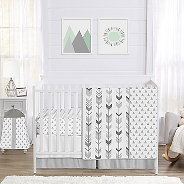 Sweet Jojo Designs&reg; Mod Arrow 4-Piece Crib Bedding Set in Dark Grey/Light Grey. View a larger version of this product image.