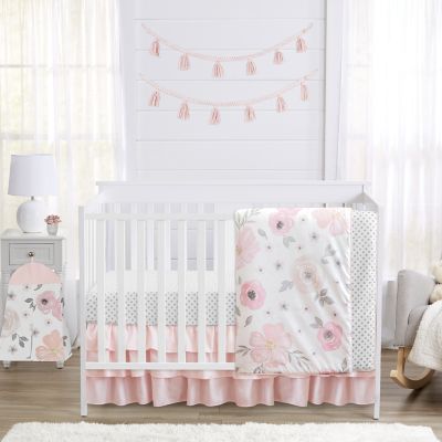 Sweet Jojo Designs Turquoise and Peach Baby Girl Pleated Crib Bed Skirt Dust Ruffle for Watercolor Floral Collection Pink Rose Flower 