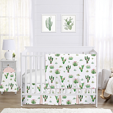 Sweet Jojo Designs&reg; Cactus Floral 4-Piece Crib Bedding Set in Blush/Green. View a larger version of this product image.