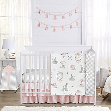 Sweet Jojo Designs Floral 4-Piece Crib Bedding Set in Pink/Grey. View a larger version of this product image.
