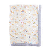 Little Unicorn Rainbows and Raindrops Deluxe Muslin Baby Receiving Quilt in Purple/White
