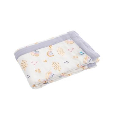 Little Unicorn Rainbows and Raindrops Deluxe Muslin Baby Receiving Quilt in Purple/White. View a larger version of this product image.