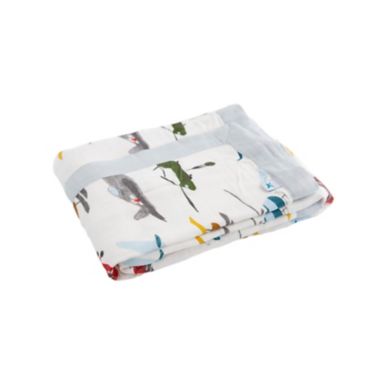 Little Unicorn Air Show Deluxe Muslin Baby Receiving Blanket in Blue/White. View a larger version of this product image.