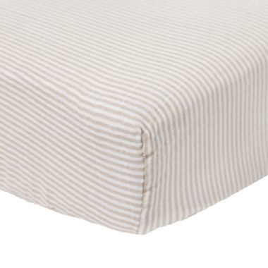 Little Unicorn&reg; Organic Cotton Muslin Crib Sheet in Sand Stripe. View a larger version of this product image.