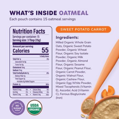 Ready, Set, Food!&trade; 8 oz. Organic Sweet Potato and Carrot Baby Oatmeal. View a larger version of this product image.