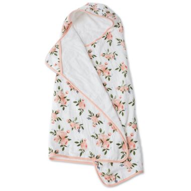 Little Unicorn Watercolor Roses Toddler Mulsin Terry Hooded Towel in Pink. View a larger version of this product image.