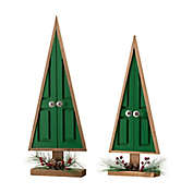 Glitzhome&reg; 2-Piece Wooden Christmas Trees Decoration with Floral Set