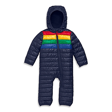 Primary&reg; Unisex Size 0-6M Puffer Suit Pram in Navy/Bold Rainbow. View a larger version of this product image.