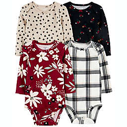 carter's® 4-Pack Holiday Long Sleeve Bodysuits in Red