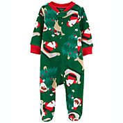 carter&#39;s&reg; Size 3M Black Santa Fleece Zip-Up Sleep &amp; Play Footed Pajama in Green