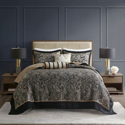 Madison Park&reg; Aubrey 5-Piece Reversible Jacquard Queen Bedspread Set in Black