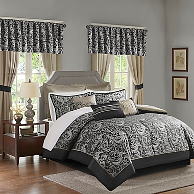 Madison Park Essentials Brystol 24-Piece Queen Comforter Set in Black. View a larger version of this product image.