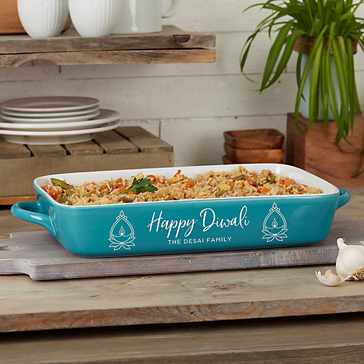 bedbathandbeyond.com | Diwali Personalized 10-Inch x 14-Inch Casserole Baking Dish in Turquoise