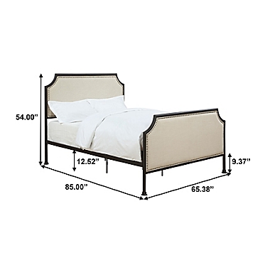 Pulaski Upholstered Metal Queen Bed with Tack Accent Border in Cream/Black. View a larger version of this product image.