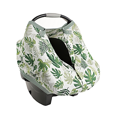 Little Unicorn Tropical Leaf Cotton Muslin Car Seat Canopy in Green. View a larger version of this product image.
