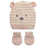 Little Me&trade; Size 3-9M Bear Stripe Hat and Mitten Set in Light Pink