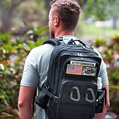 Active Doodie&reg; Dad Diaper Bag Backpack with Morale Patches in Black. View a larger version of this product image.