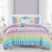 Rainbow Ruched 5-Piece Reversible Full Comforter Set in Pink