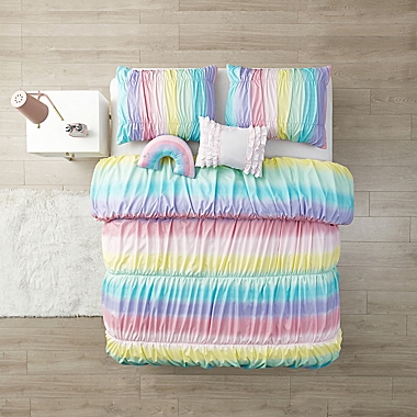 Rainbow Ruched 5-Piece Reversible Full Comforter Set in Pink. View a larger version of this product image.