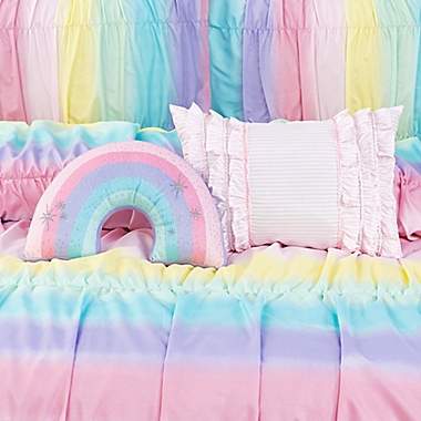 Rainbow Ruched 5-Piece Reversible Full Comforter Set in Pink. View a larger version of this product image.
