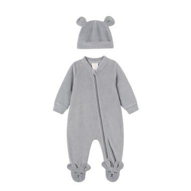 ever &amp; ever&trade; Size 3M 2-Piece Velour Footie and Hat Set in Grey Highrise. View a larger version of this product image.