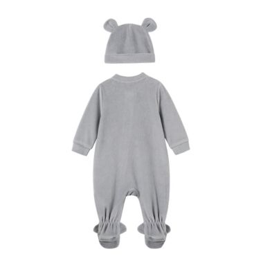 ever &amp; ever&trade; Size 3M 2-Piece Velour Footie and Hat Set in Grey Highrise. View a larger version of this product image.