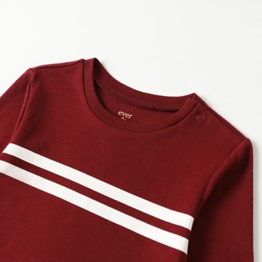 ever &amp; ever&trade; Size 18M 2-Piece Long Sleeve Shirt and Jogger Set in Red Cabernet Stripe. View a larger version of this product image.