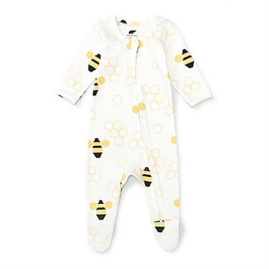Monica + Andy Size 0-3M Bumble Bee Organic Cotton Zipper One-Piece Footie in Cream. View a larger version of this product image.
