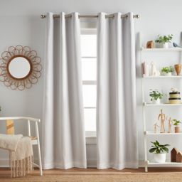 Dream Factory Harper 63-Inch Grommet 100% Blackout Window Curtain Panels in White (Set of 2)