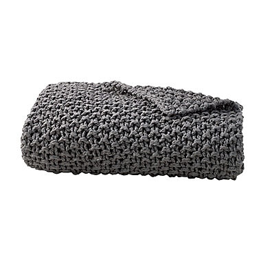 DKNYpure&reg; Chunky Knit Throw Blanket in Grey. View a larger version of this product image.