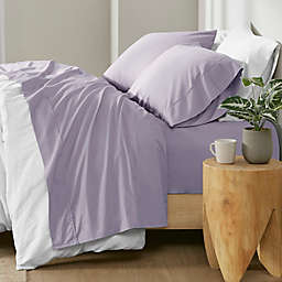 Madison Park 200-Thread-Count Peached Percale Cotton King Sheet Set in Purple